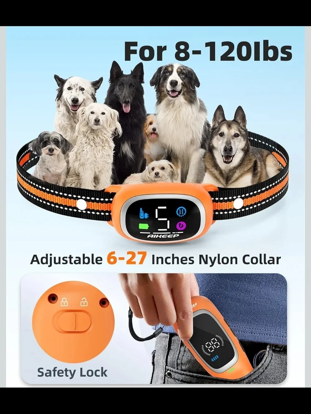 AIKEEP 2-in-1 Dog Training Collar Bark Collar Remote 3300FT IP67 Waterproof